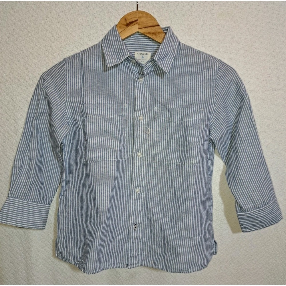 J.CREW Crewcuts -Boys -Long Sleeves- Blue -Stripe- Button-up Shirt - Size 6-7